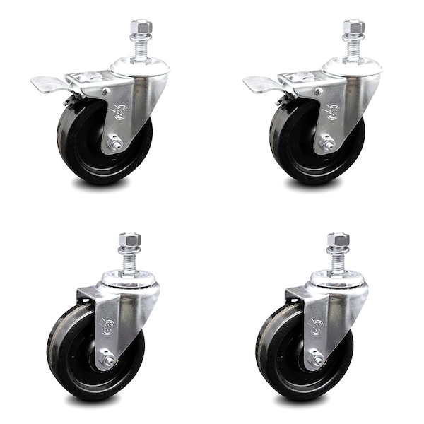 Service Caster 4 Inch Phenolic Wheel Swivel 1/2 Inch Threaded Stem Caster Total Lock Brake, 2PK SCC-TSTTL20S414-PHS-121315-2-S-2 - main